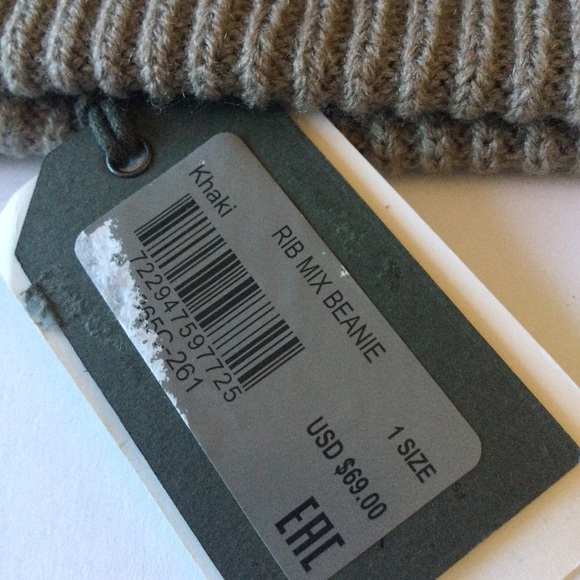 ALLSAINTS RIB MIX KNIT WOOL BLEND BEANIE IN KHAKI OS UNISEX ADULT NWT